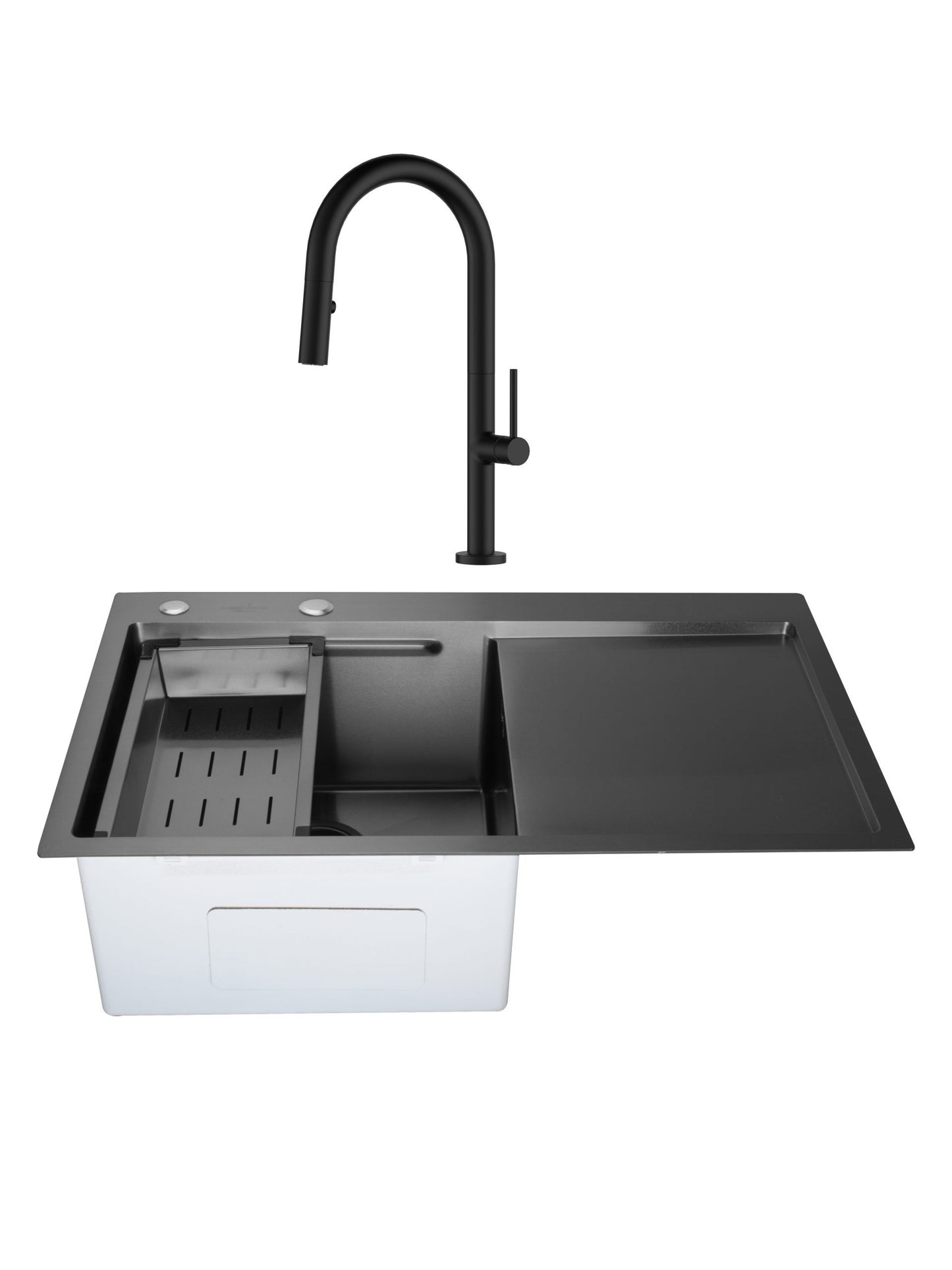 SET Chiuveta SanDonna HD7850 din inox handmade cu tavita si dozator de sapun+ Baterie SanDonna Charlotte cu dus extractabil