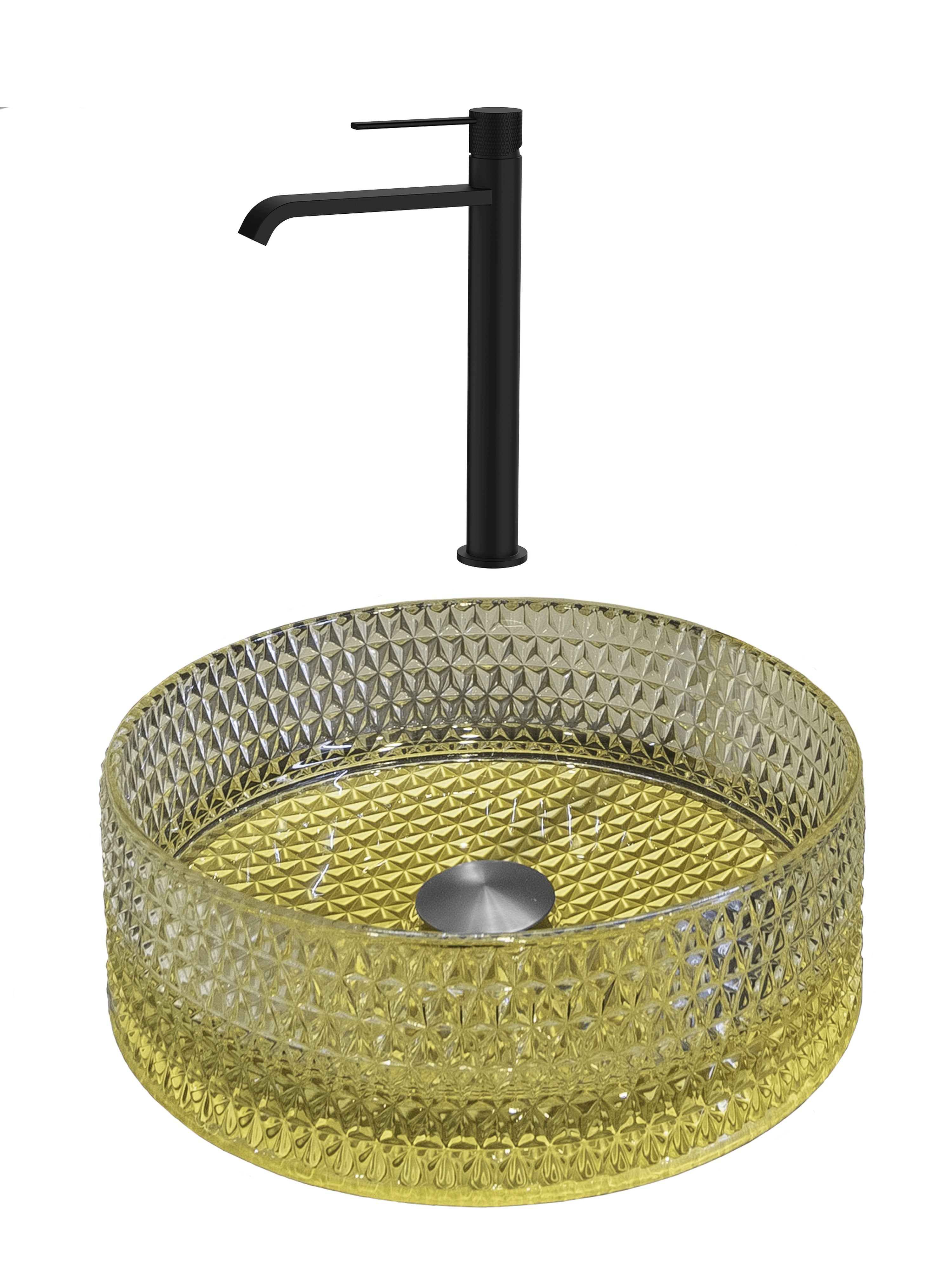 SET Lavoar de baie din sticla securizata Mira + Baterie Dorota negru - Auriu
