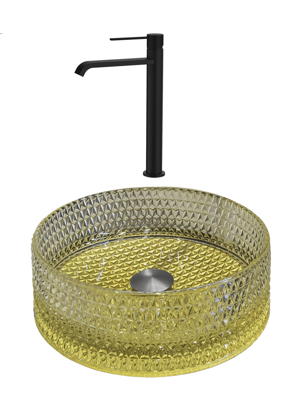 SET Lavoar de baie din sticla securizata Mira + Baterie Dorota negru - Auriu