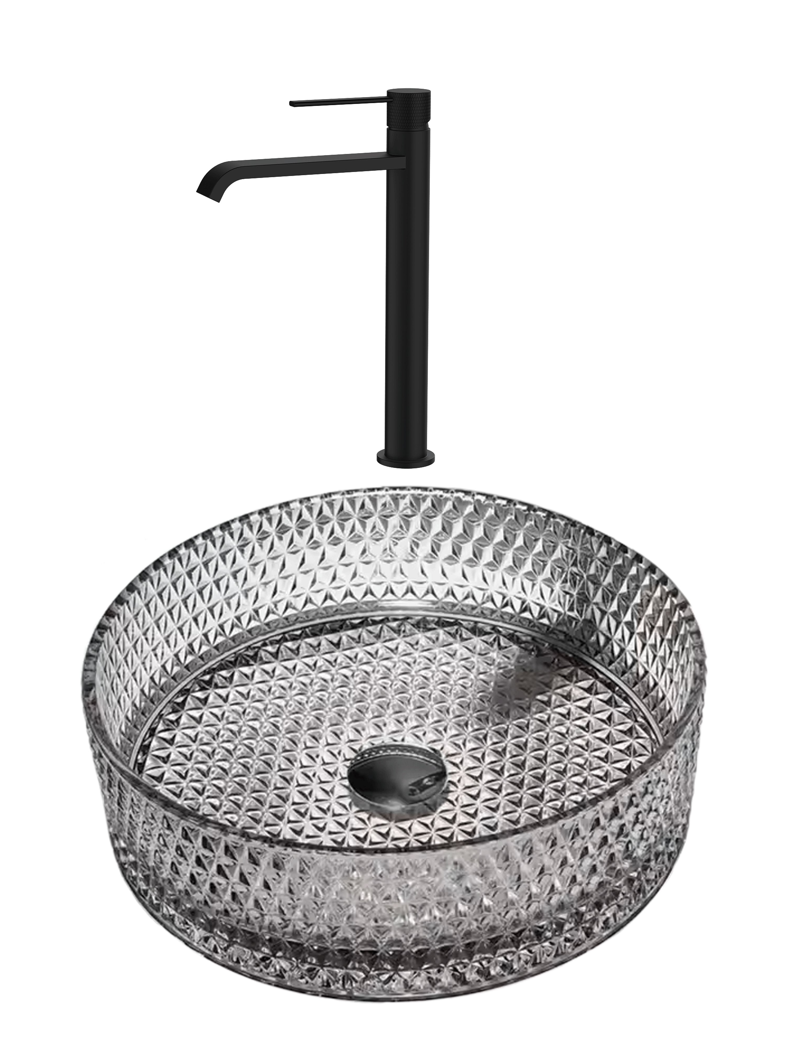 SET Lavoar de baie din sticla securizata Mira + Baterie Dorota negru - Gri