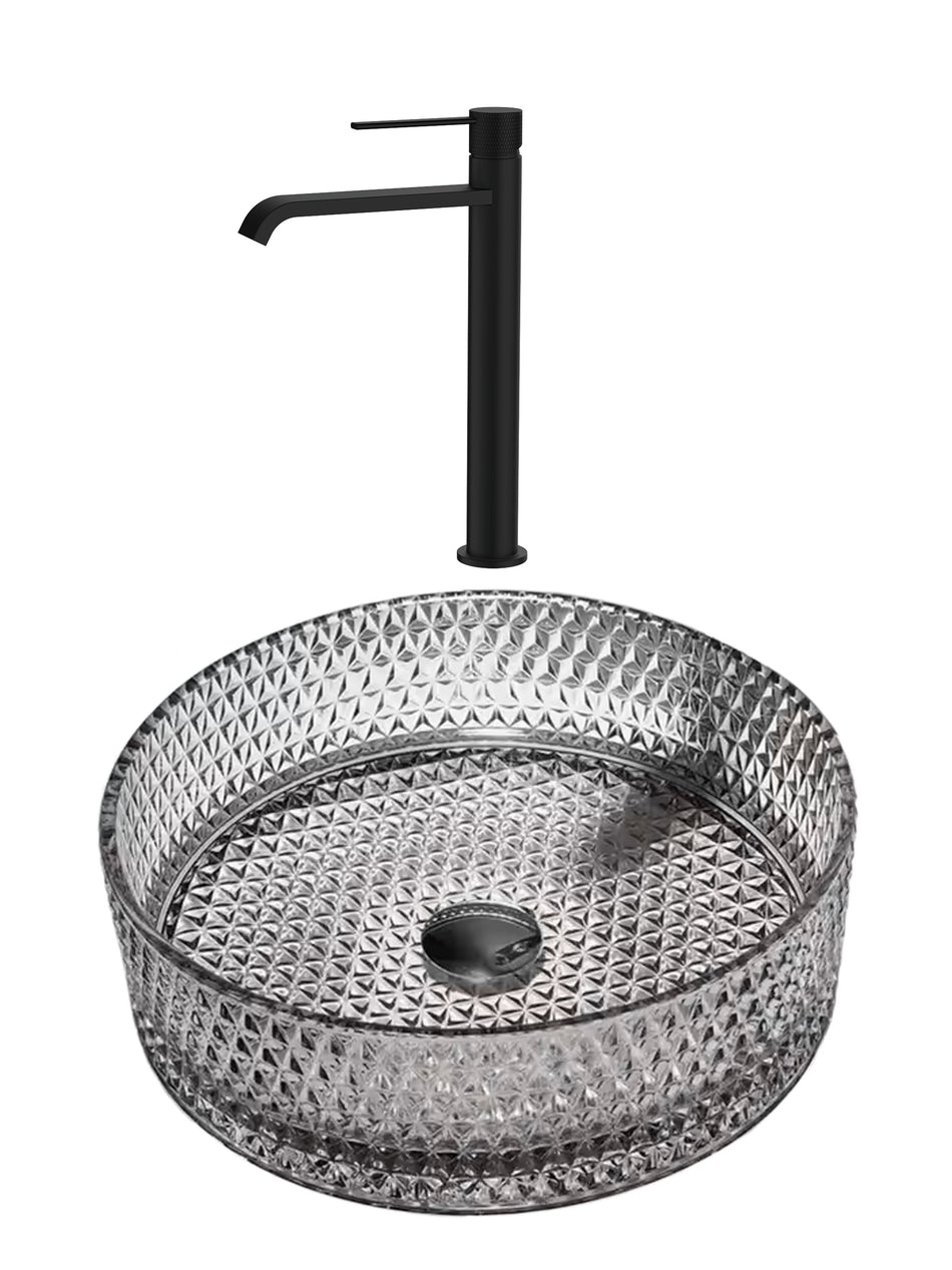 SET Lavoar de baie din sticla securizata Mira + Baterie Dorota negru - Gri