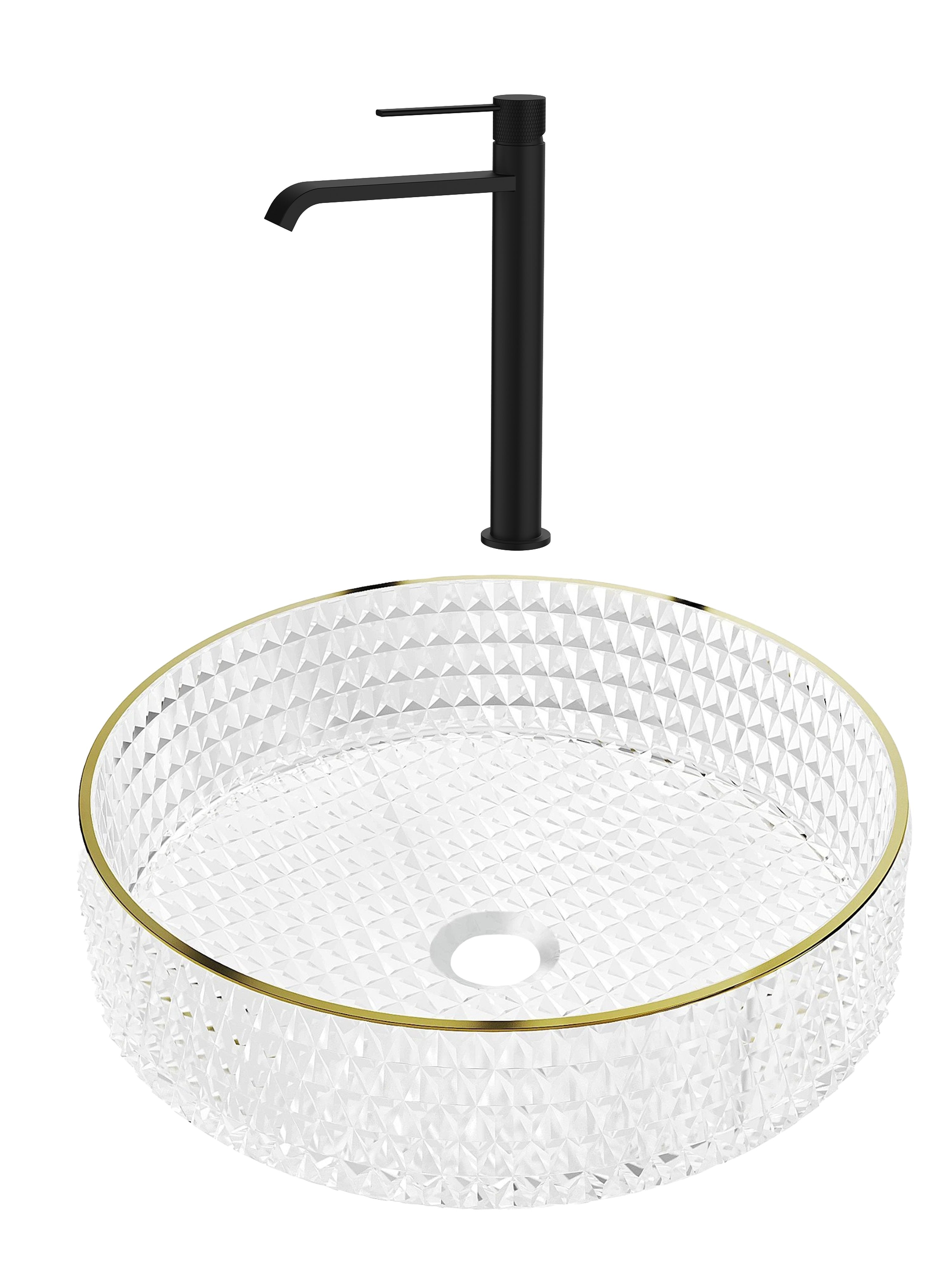 SET Lavoar de baie din sticla securizata Mira + Baterie Dorota negru - Alb