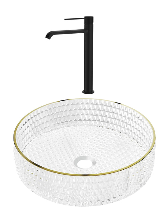 SET Lavoar de baie din sticla securizata Mira + Baterie Dorota negru - Alb