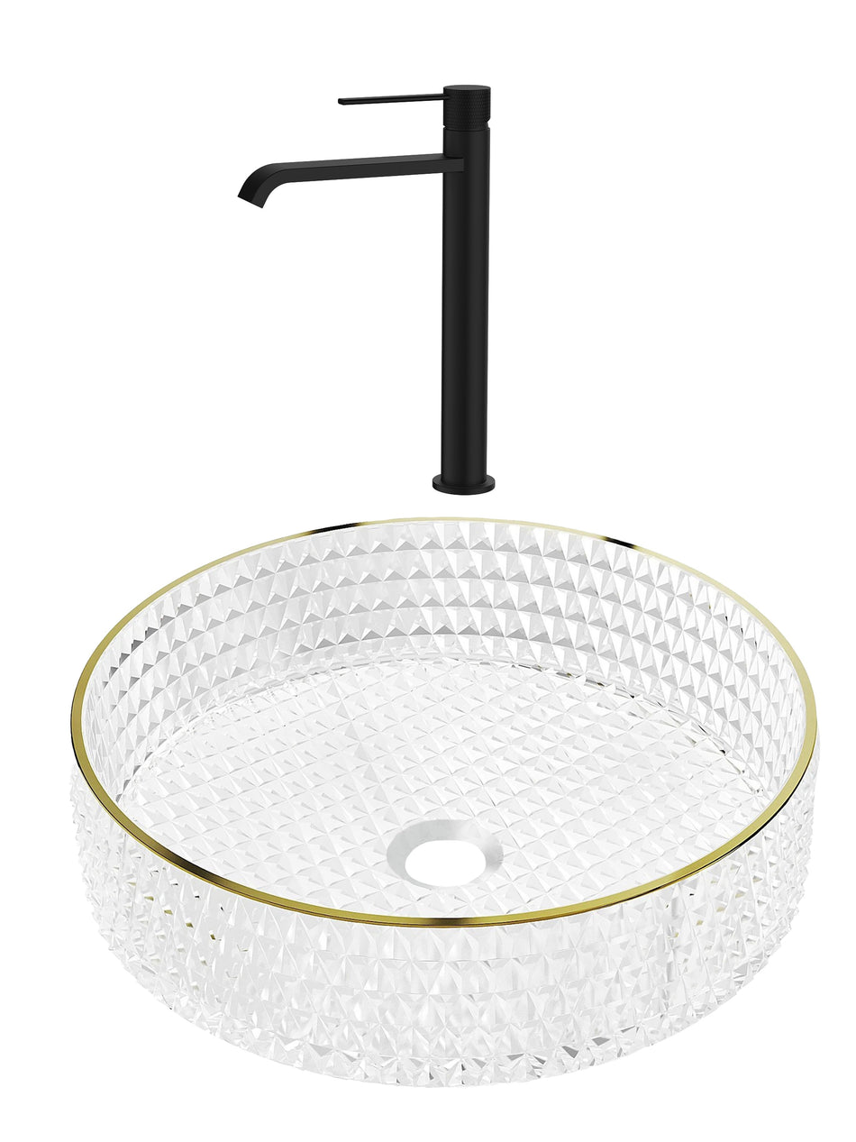 SET Lavoar de baie din sticla securizata Mira + Baterie Dorota negru - Alb