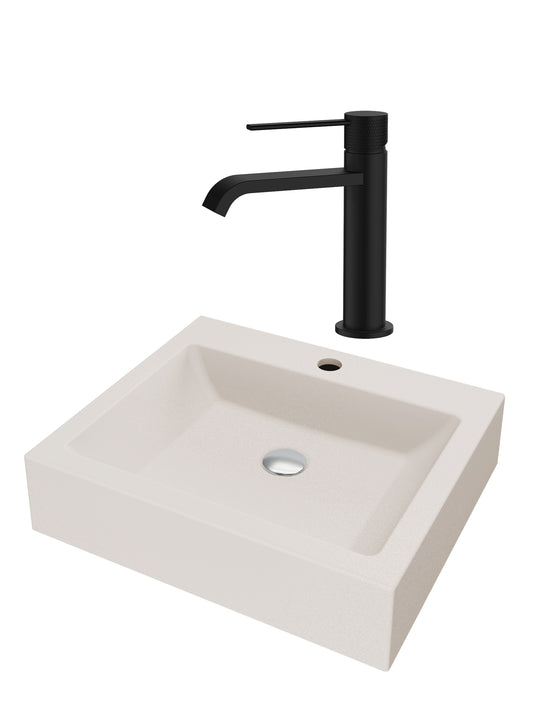 SET Lavoar de baie din granit compozit Timo + Baterie Agata negru - Bej