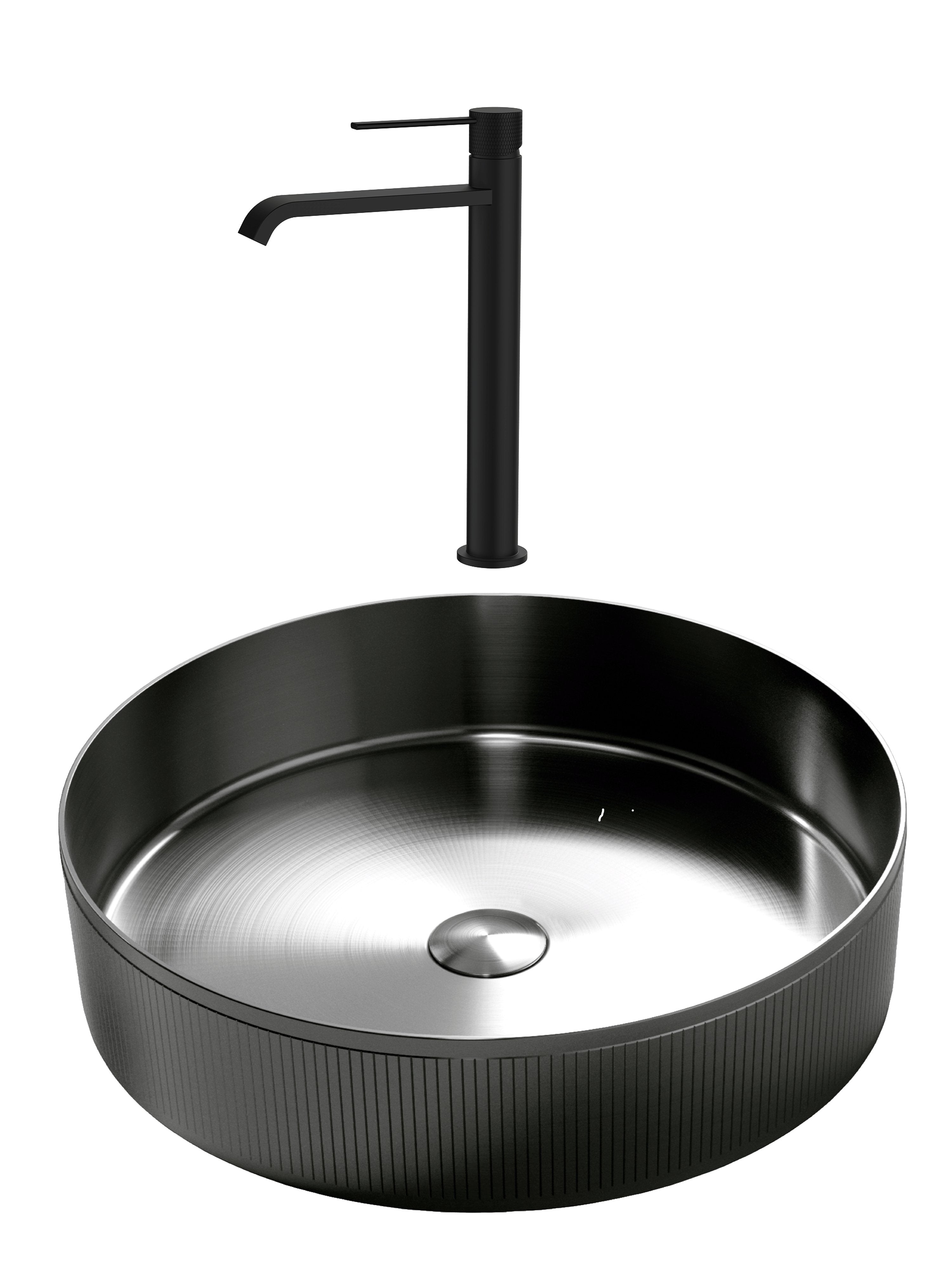 SET Lavoar de baie inox HD400 + Baterie Dorota negru - Negru