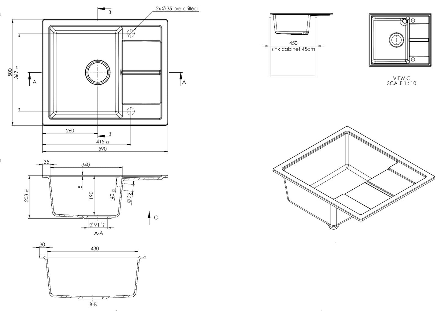 SET Chiuveta granit compozit SanDonna Alina + Baterie Waltz Alfa negru