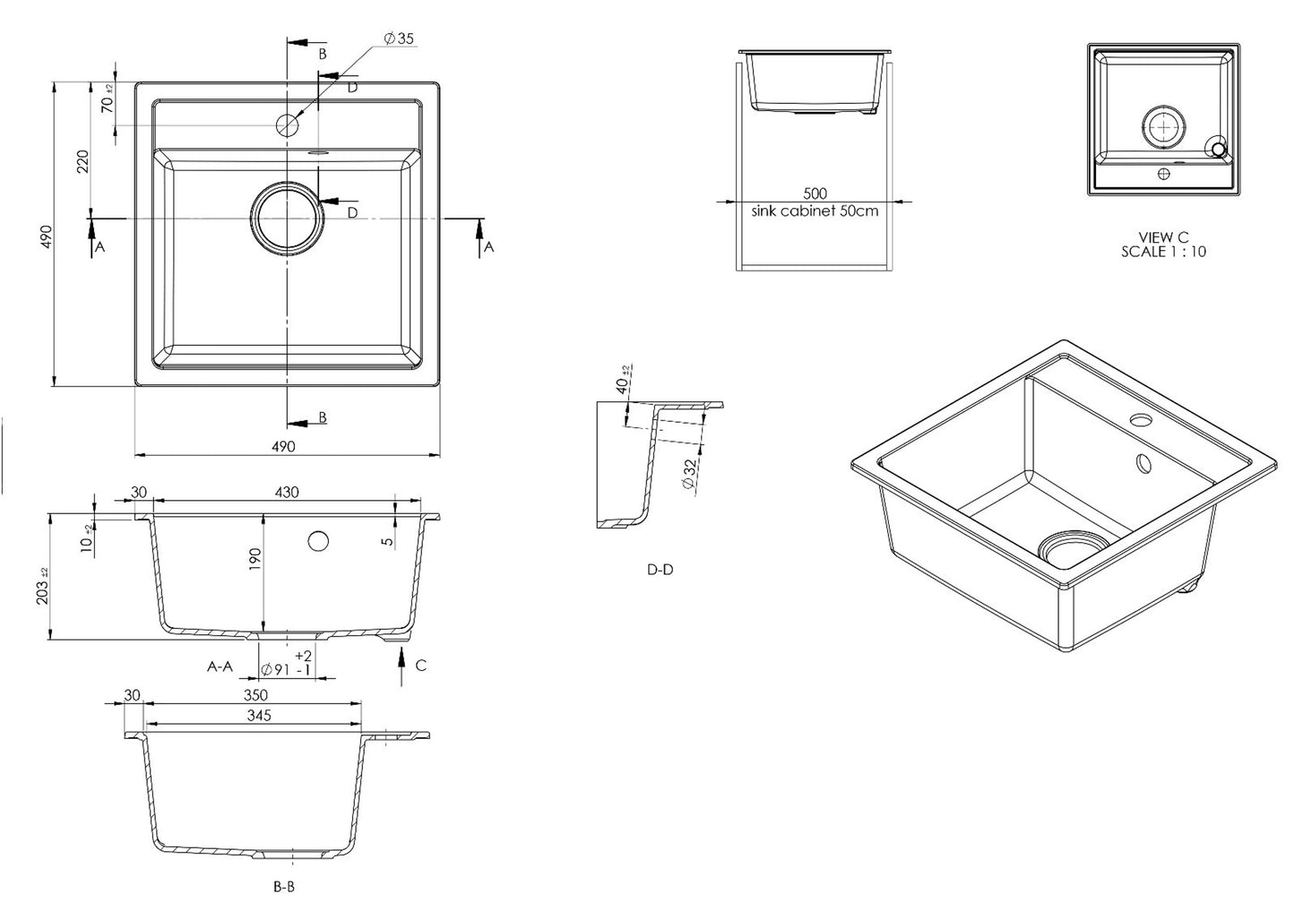 SET Chiuveta granit compozit SanDonna Emma + Baterie Waltz Alfa negru