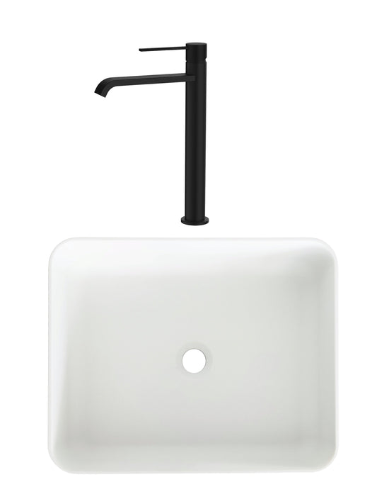 SET Lavoar de baie din granit compozit Niva + Baterie Dorota negru - Alb