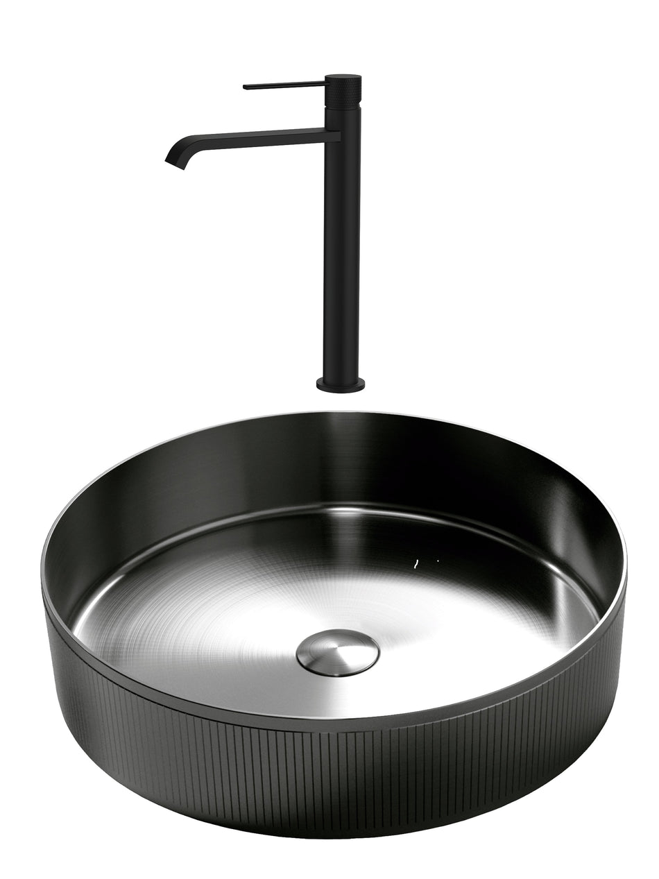 SET Lavoar de baie inox HD400 + Baterie Dorota negru - Negru
