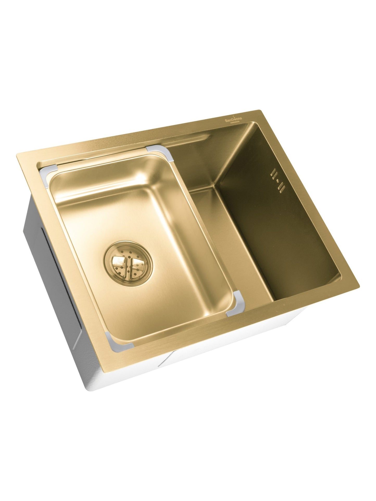 SET Chiuveta SanDonna HD5040 aurie din inox HandMade sub blat + Baterie SanDonna ANDRA flexibila, auriu-alb