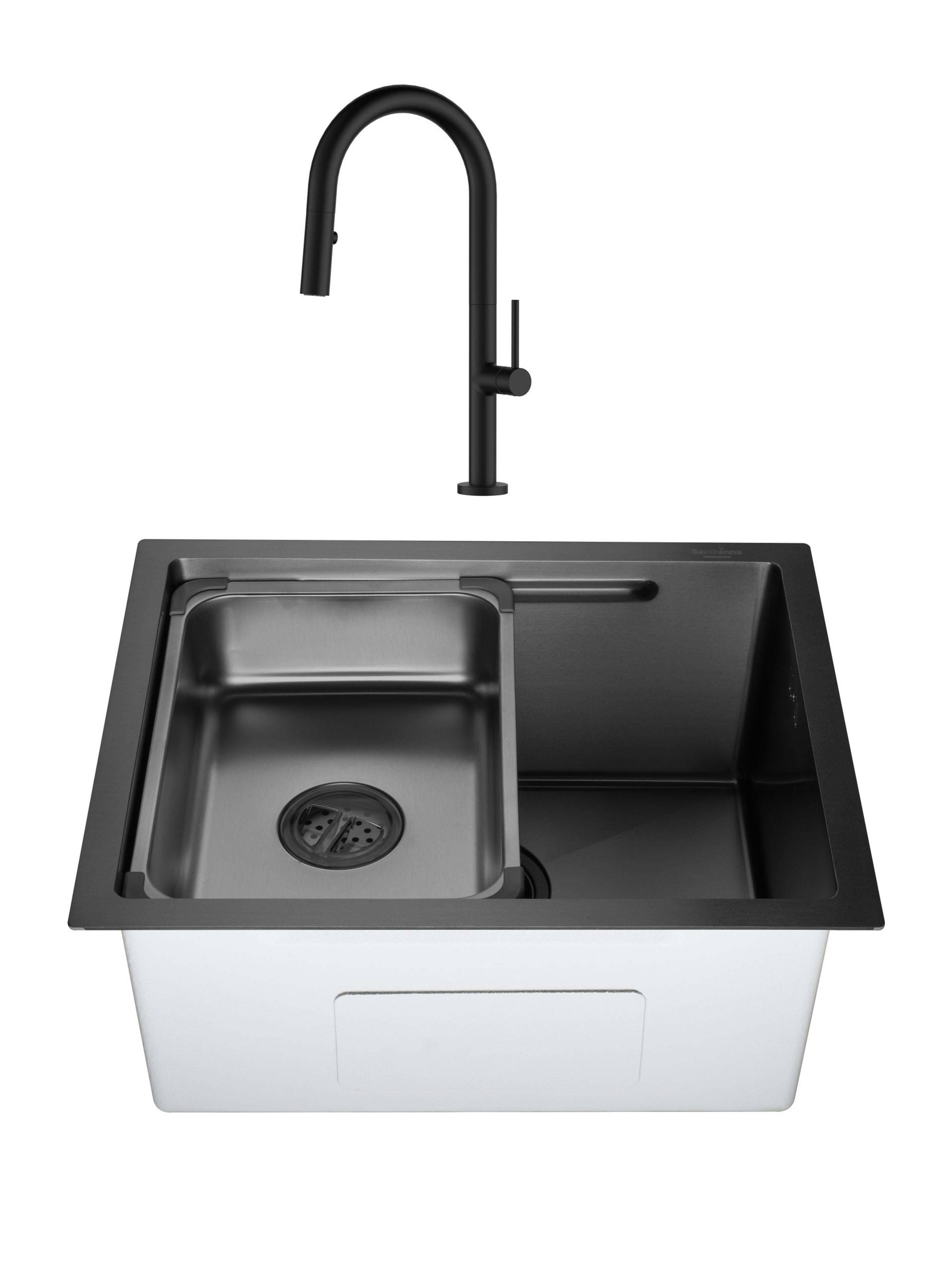 SET Chiuveta SanDonna HD5040 inox HandMade sub blat cu tavita + Baterie Sandonna Charlotte cu dus extractabil