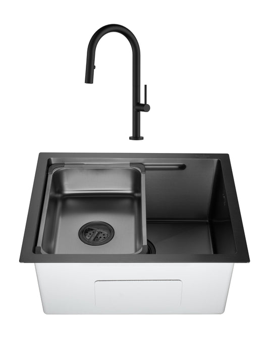 SET Chiuveta SanDonna HD5040 inox HandMade sub blat cu tavita + Baterie Sandonna Charlotte cu dus extractabil