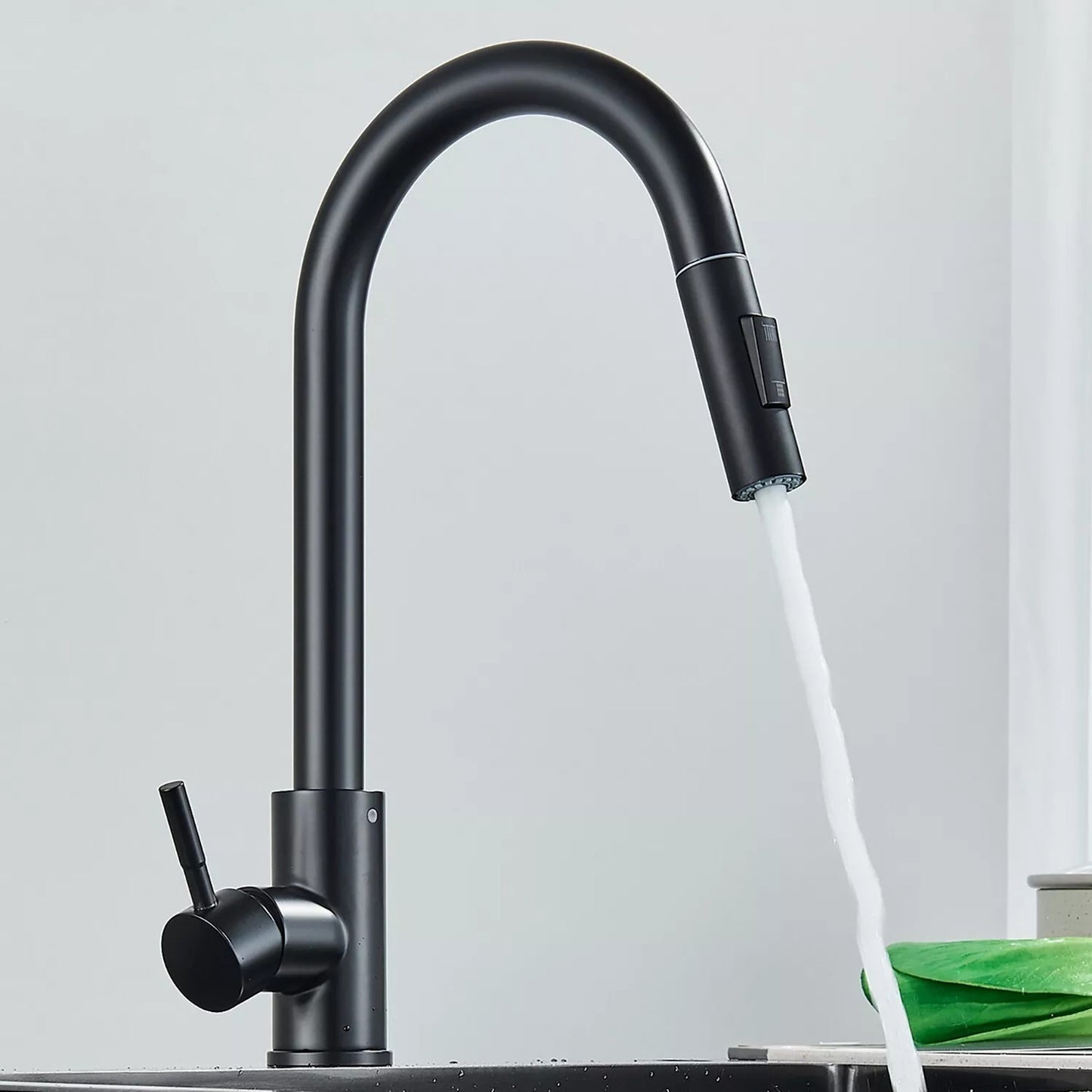 SET Chiuveta granit compozit SanDonna SELENA + Baterie Amelia cu dus extractabil + tocator din marmura si lemn