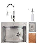 SET Chiuveta SanDonna HD6050 din inox handmade cu dozator de sapun si tavita de scurgere + Baterie flexibila SanDonna MONA crom - Inox