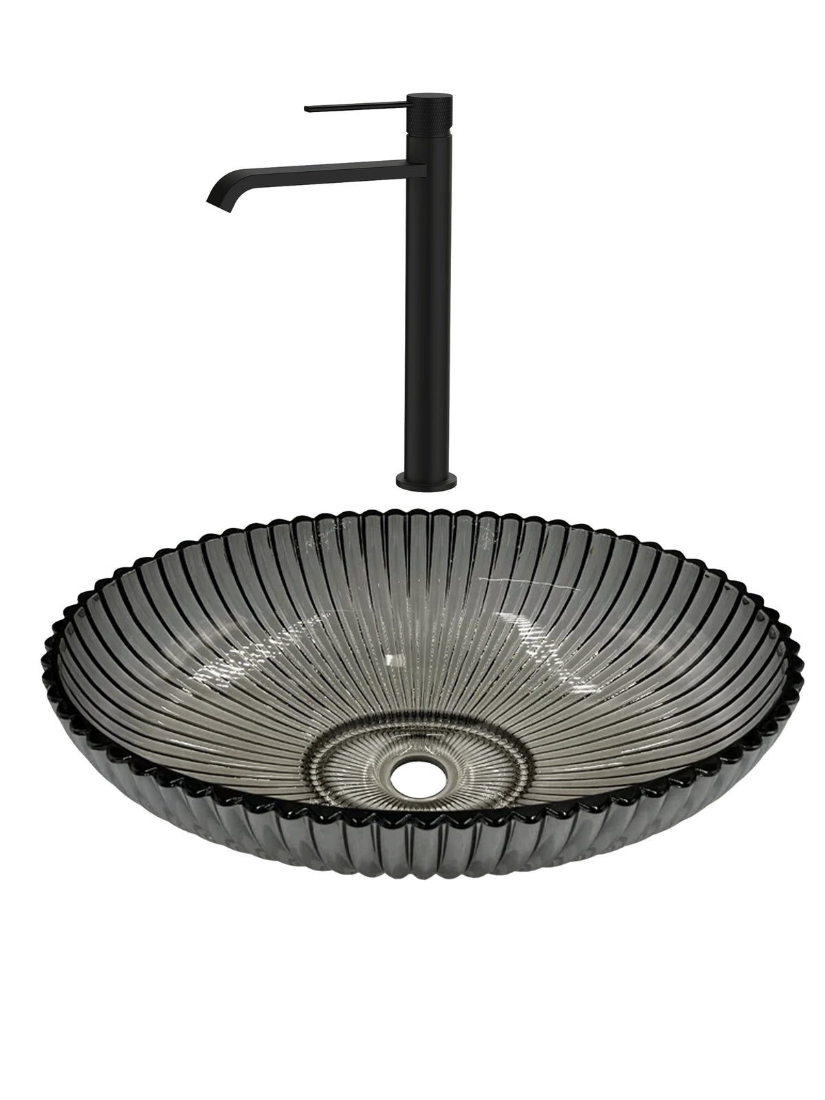 SET Lavoar de baie din sticla securizata Perla + Baterie Dorota negru