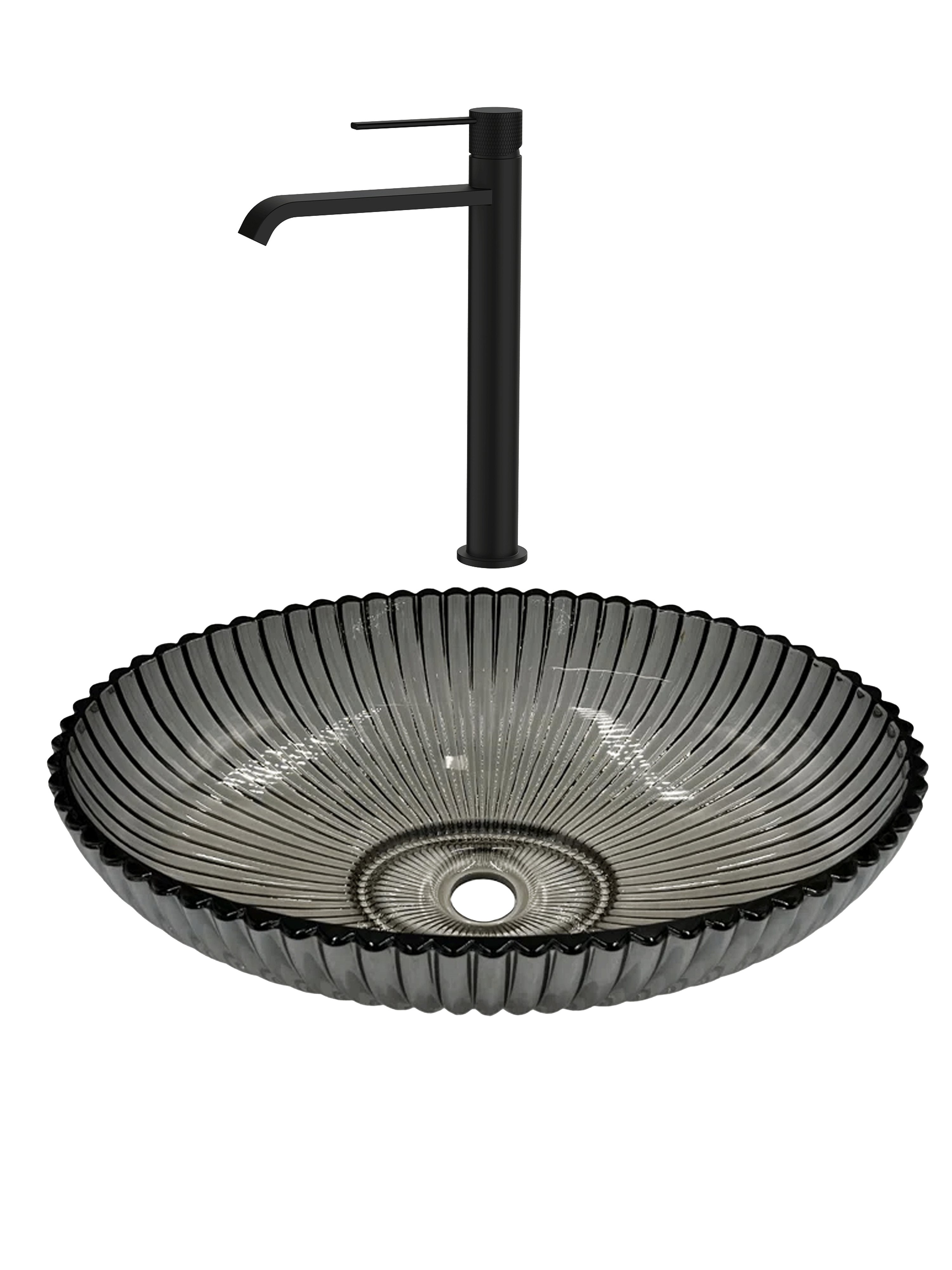 SET Lavoar de baie din sticla securizata Perla + Baterie Dorota negru