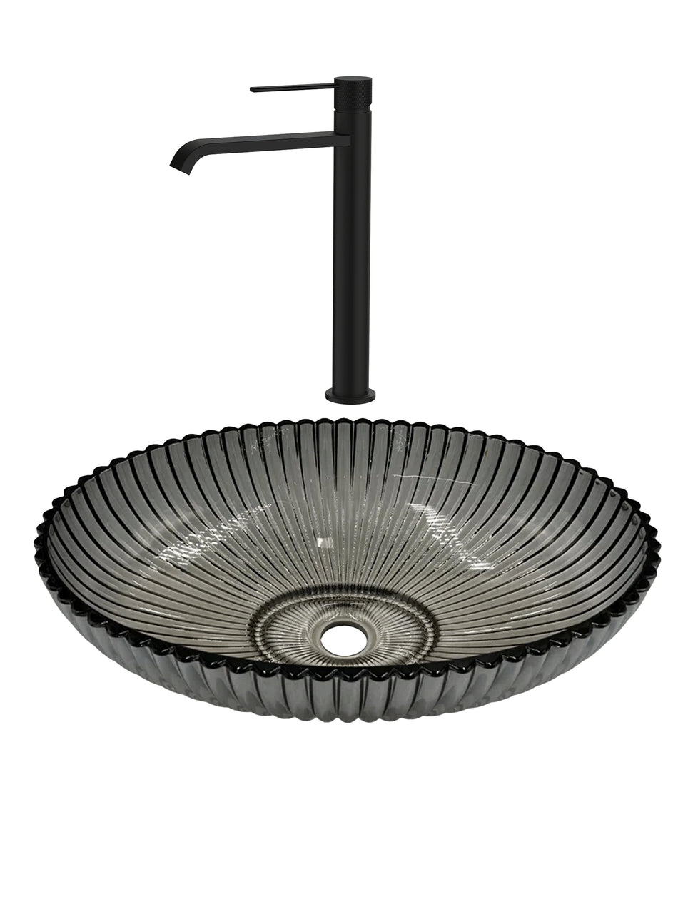 SET Lavoar de baie din sticla securizata Perla + Baterie Dorota negru