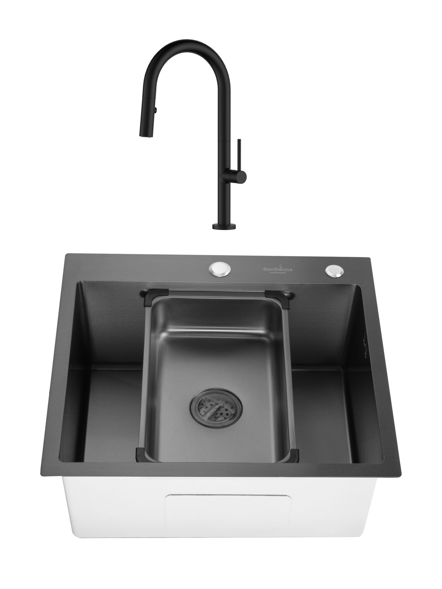 SET Chiuveta SanDonna HD5550 inox cu dozator si tavita + Baterie SanDonna Charlotte cu dus extractabil