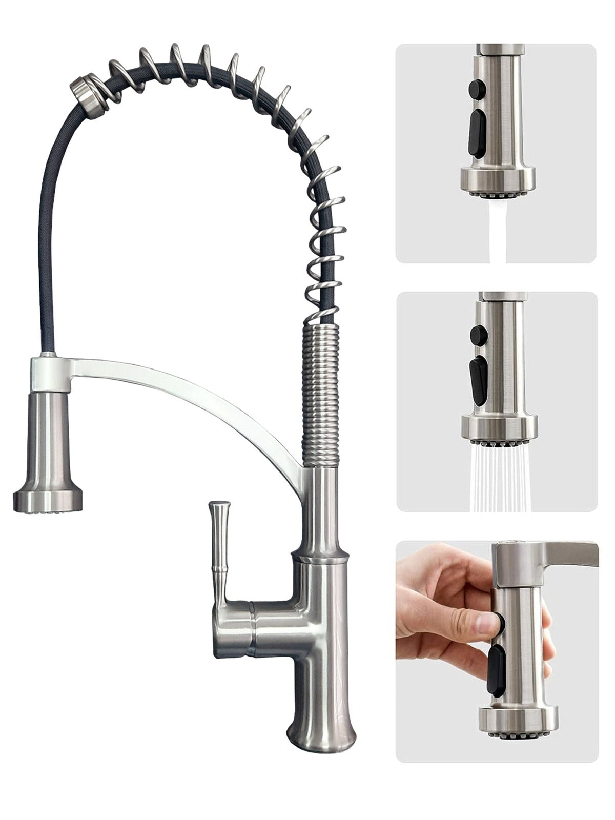 Chiuveta de bucatarie handmade Sandonna HD7850DR din inox cu 2 cuve, tavite si dispenser de sapun + Baterie flexibila Sandonna Mona crom