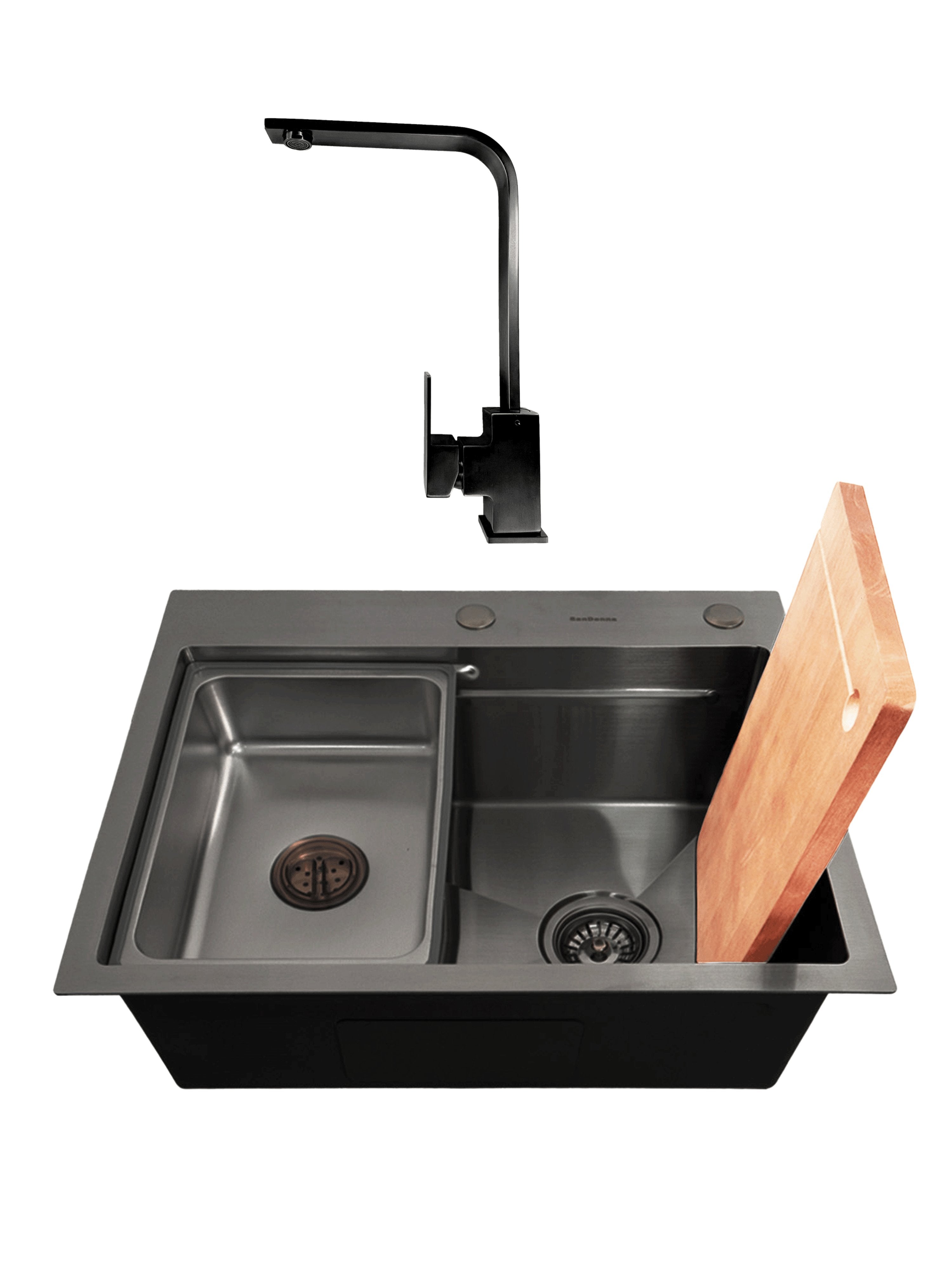 SET Chiuveta SanDonna HD6050 din inox handmade cu dozator de sapun si tavita de scurgere + Baterie SanDonna Nera pivotanta - Negru