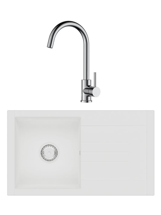 SET Chiuveta SanDonna Arona + Baterie SanDonna Solo crom - Alb