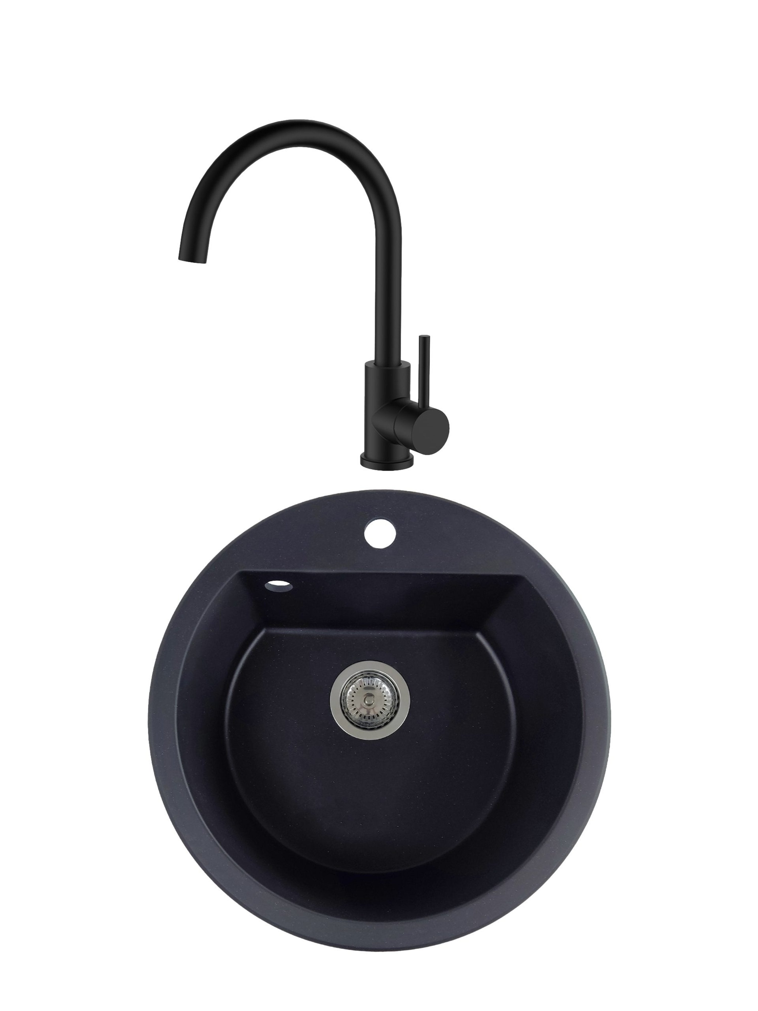 SET Chiuveta granit compozit SanDonna Lena + Baterie Waltz Alfa negru