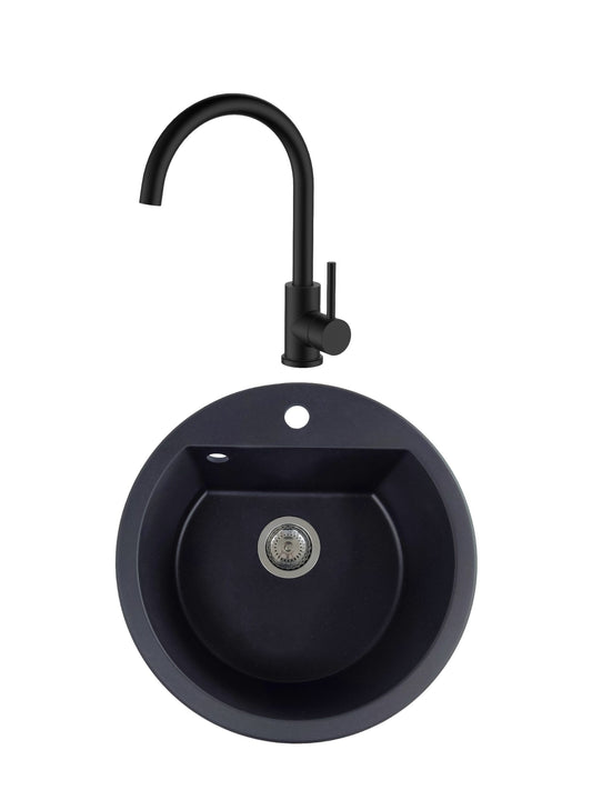 SET Chiuveta granit compozit SanDonna Lena + Baterie Waltz Alfa negru