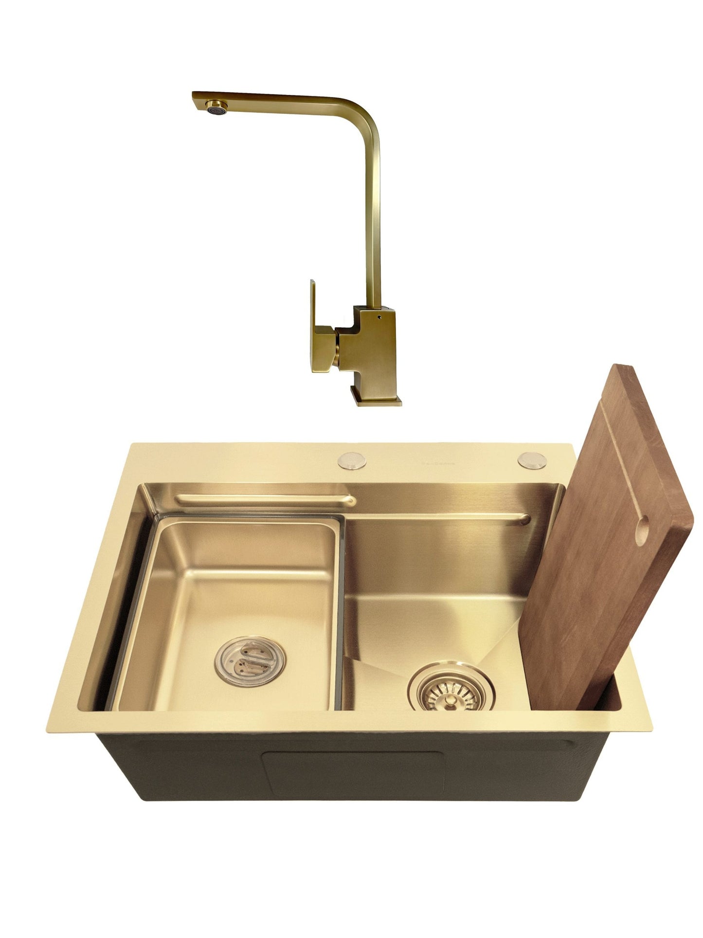 SET Chiuveta SanDonna HD6050 din inox handmade cu dozator de sapun si tavita de scurgere + Baterie SanDonna Nera pivotanta - Auriu