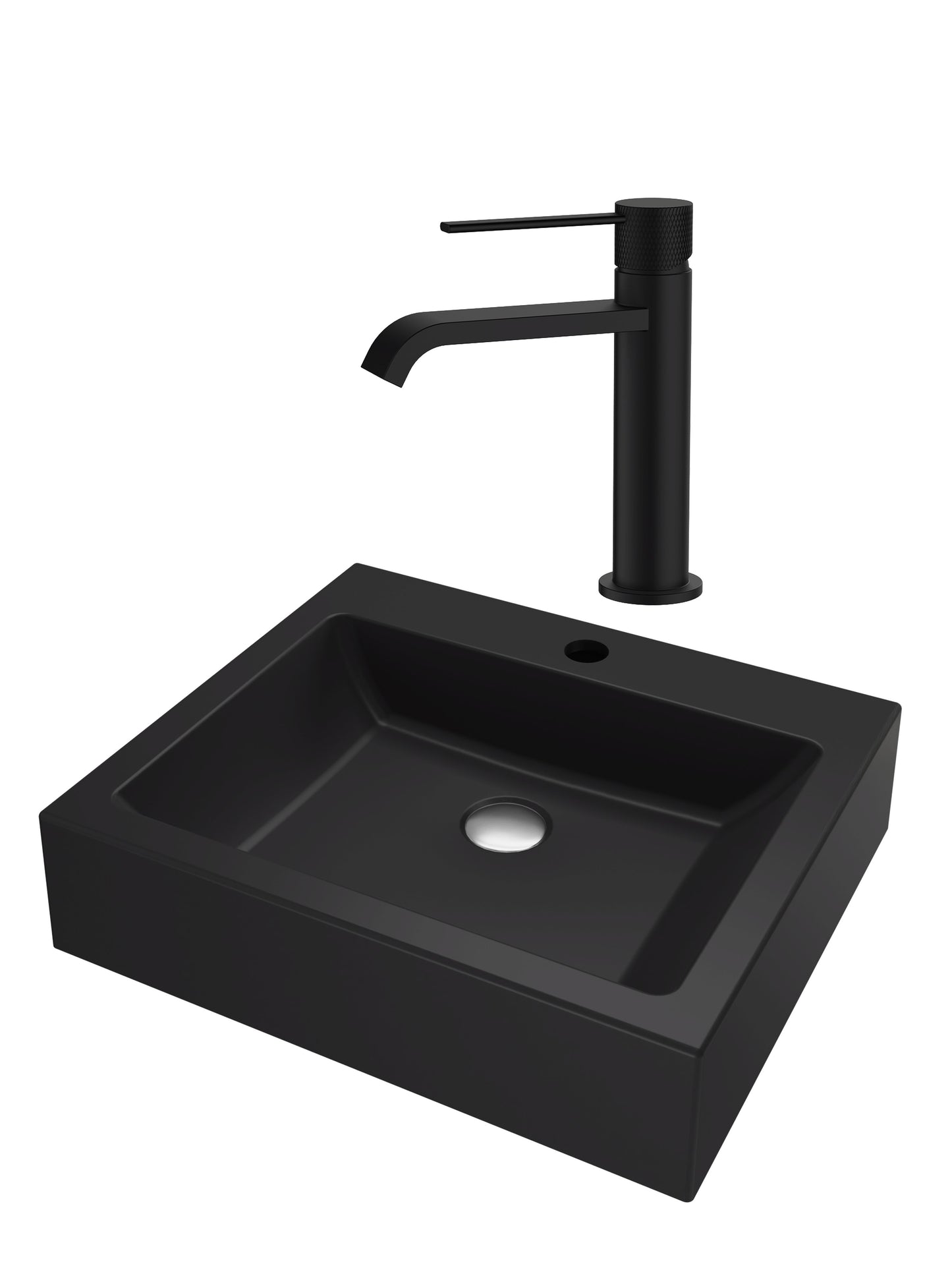 SET Lavoar de baie din granit compozit Timo + Baterie Agata negru - Negru