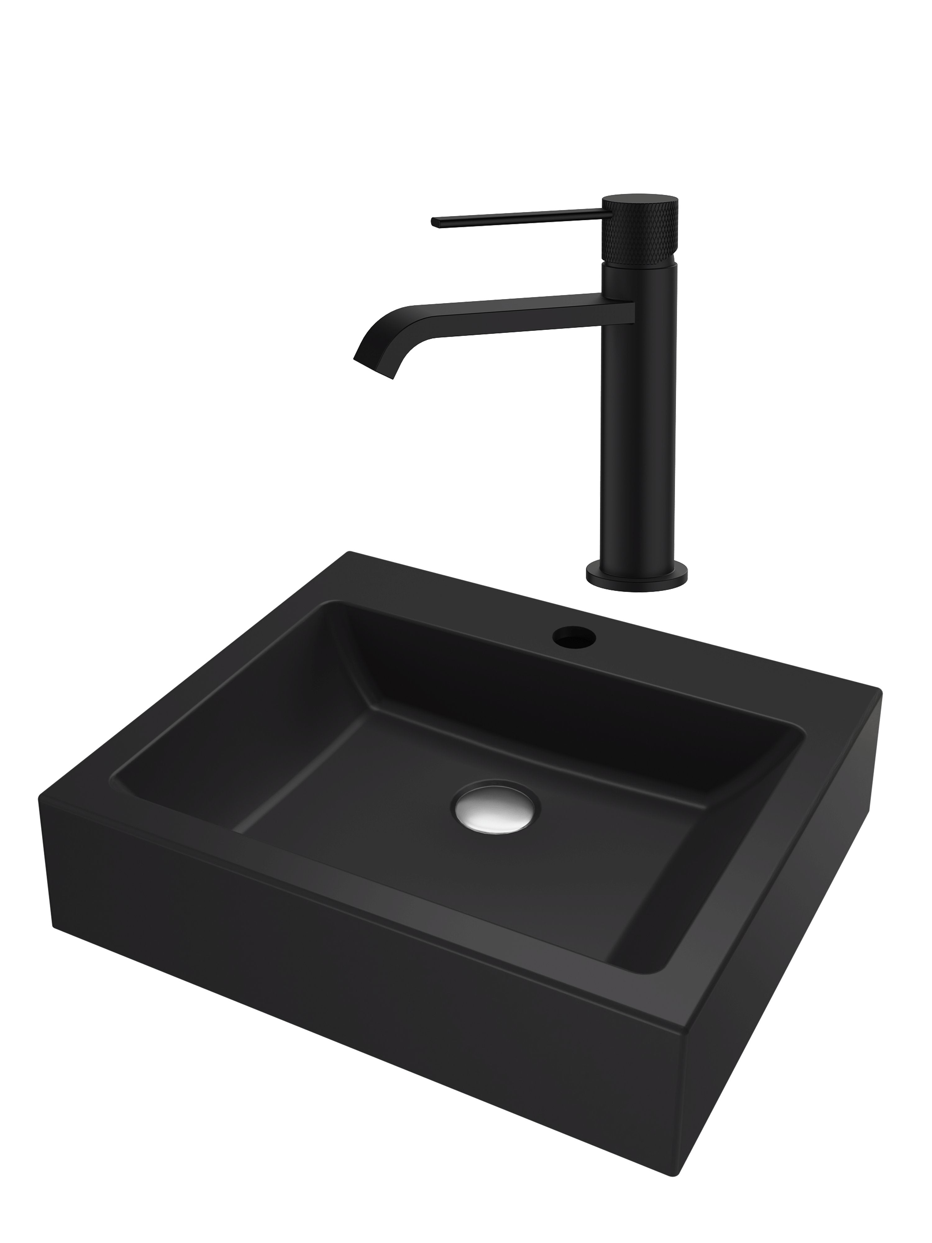 SET Lavoar de baie din granit compozit Timo + Baterie Agata negru - Negru