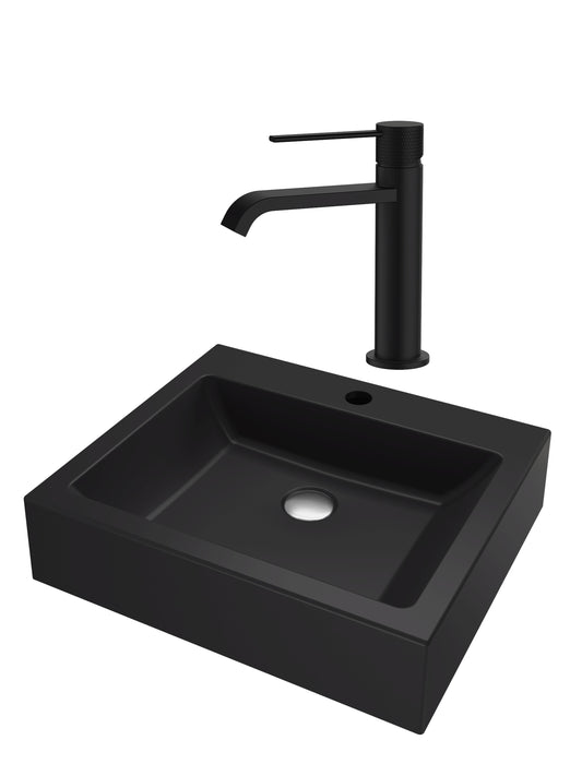 SET Lavoar de baie din granit compozit Timo + Baterie Agata negru - Negru