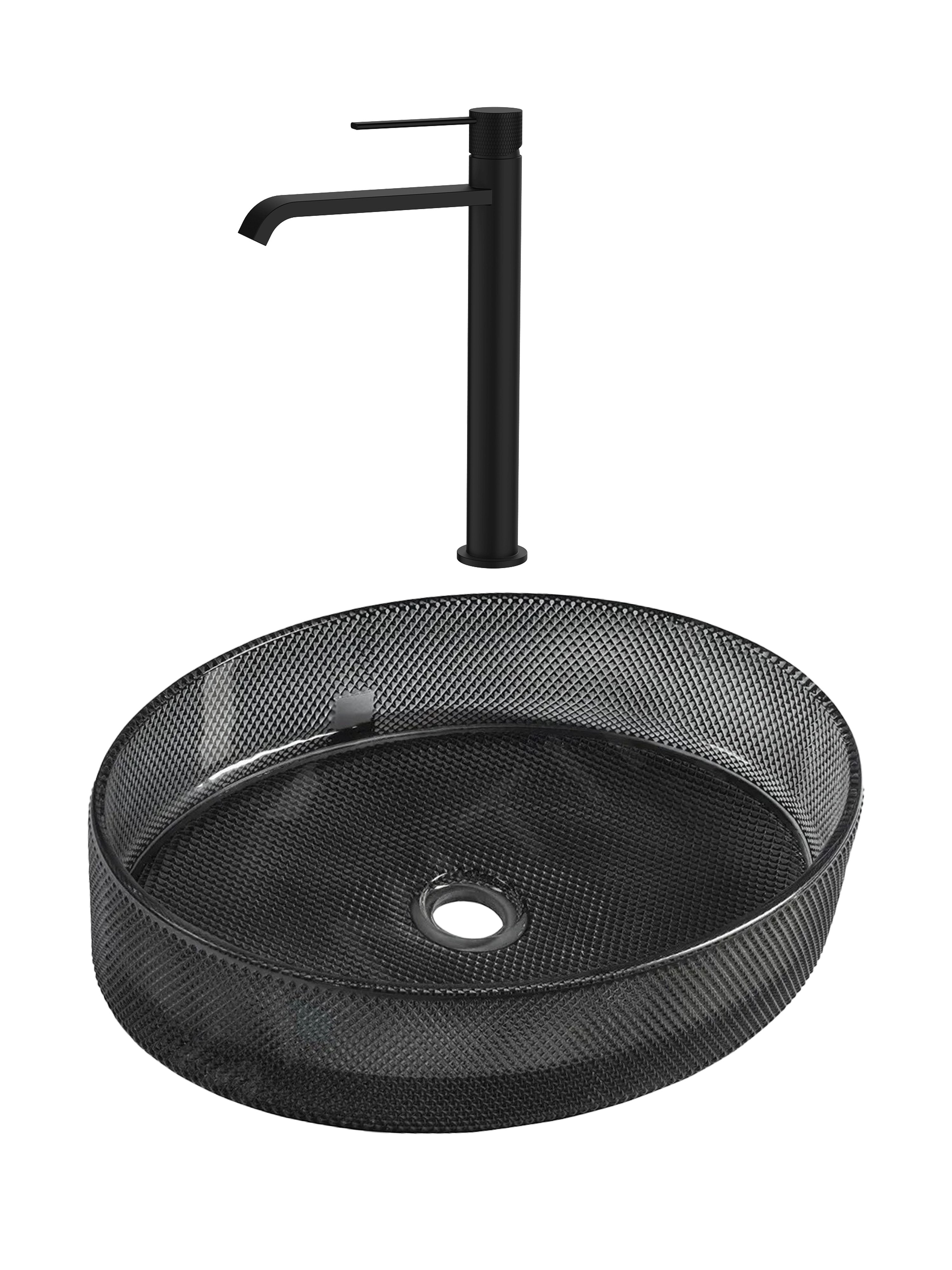 SET Lavoar de baie din sticla securizata Vela + Baterie Dorota negru - Negru