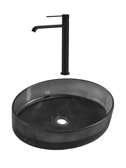 SET Lavoar de baie din sticla securizata Vela + Baterie Dorota negru - Negru
