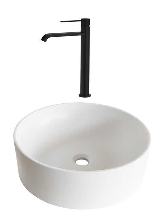 SET Lavoar de baie din granit compozit Circle + Baterie Dorota negru - Alb