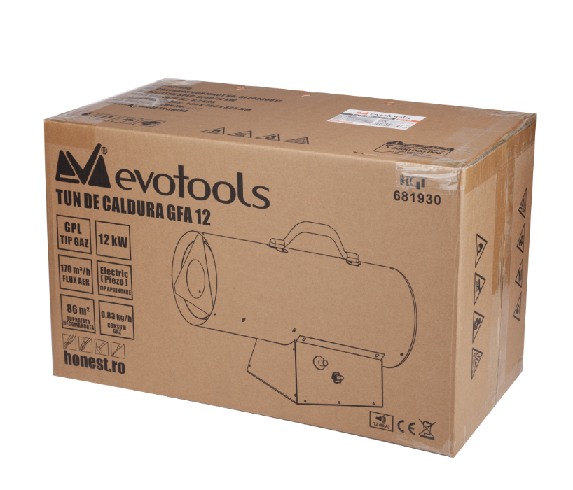 Tun de Caldura pe Gaz EvoTools Standard GFA 12 - 12kW 170 m³/h, pana la 86m²