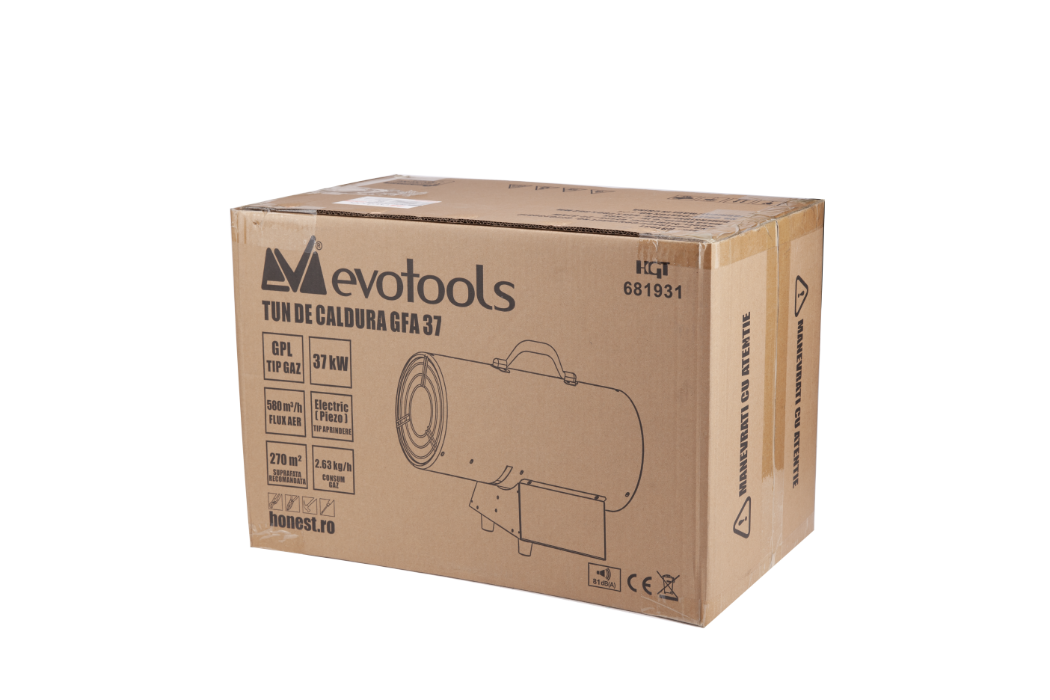 Tun caldura gaz EvoTools GFA 37, 22-37kW, aprindere automata, debit aer 580 m³/h