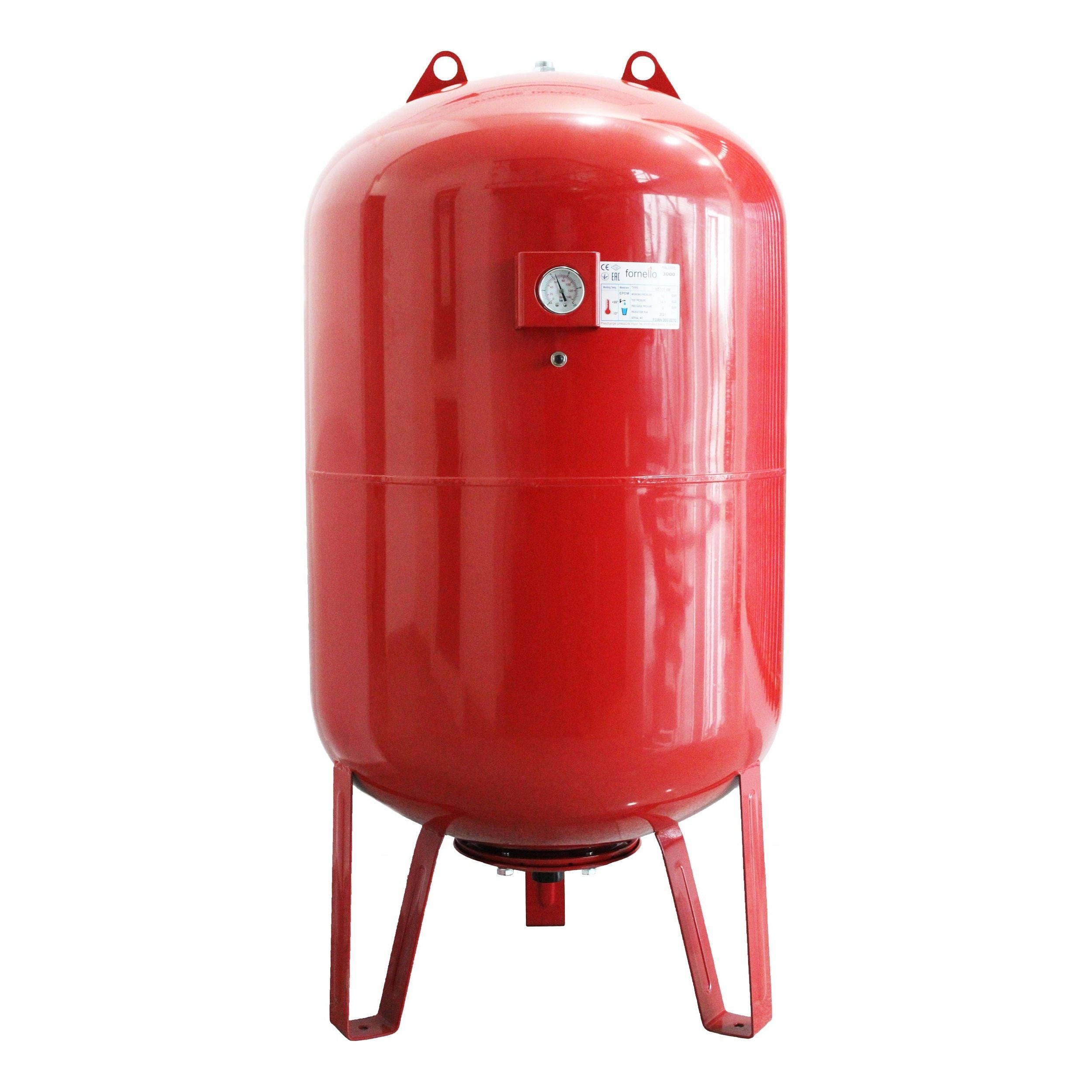 Vas expansiune termic Fornello 300 litri, vertical, cu picioare si manometru, culoare rosu, presiune maxima 10 bar, membrana EPDM