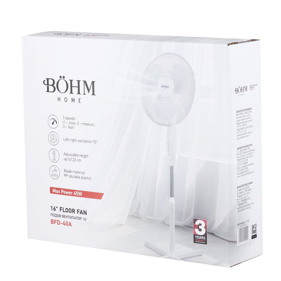 Ventilator de Podea BÖHM BFD-40A, 16 Inch, 45W, 3 Viteze, Inaltime Reglabila