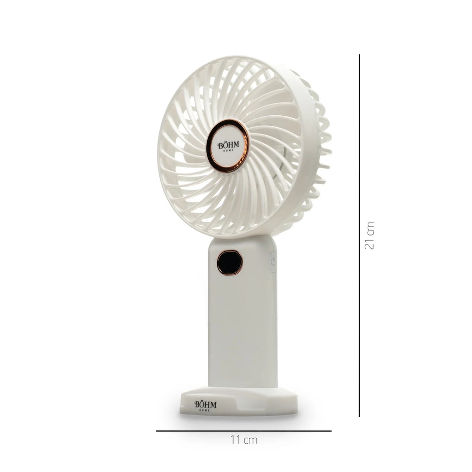Ventilator portabil USB BÖHM HOME BSF-F11, 5 viteze, acumulator 1200mAh, alb, mini cu suport birou