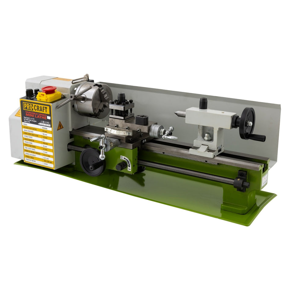Strung pentru metal ProCraft VMM800, 800W, 350 mm distanta intre centre, 115–1620 rpm, transmisie automata, filetare in inch si metric
