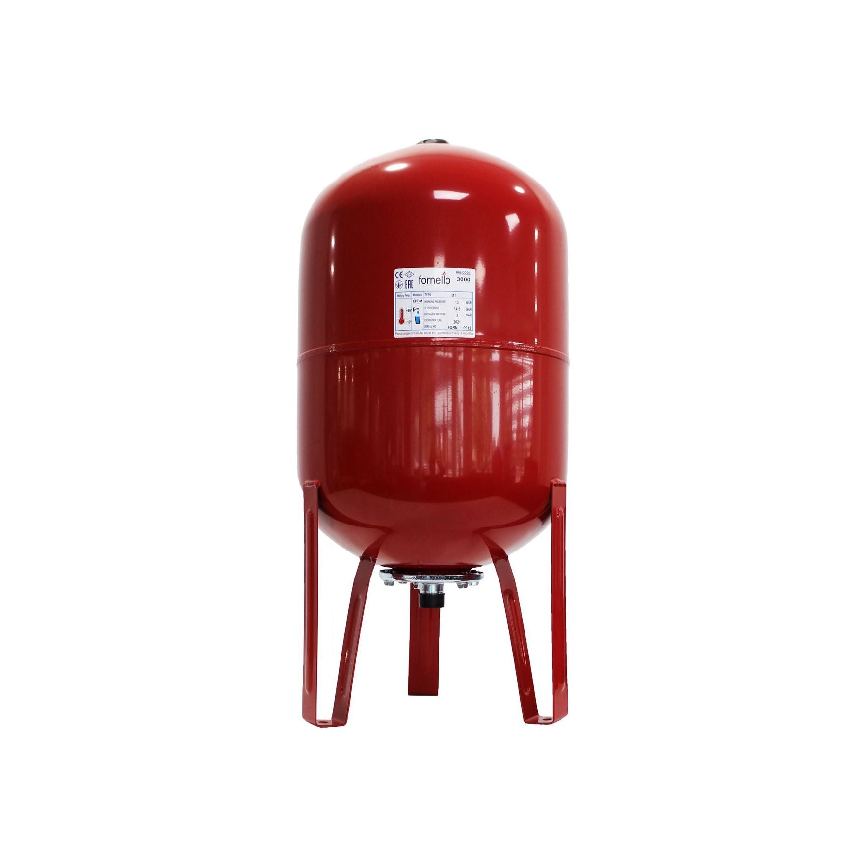 Vas expansiune termic Fornello 24 litri, vertical, cu picioare, culoare rosu, presiune maxima 10 bar, membrana EPDM