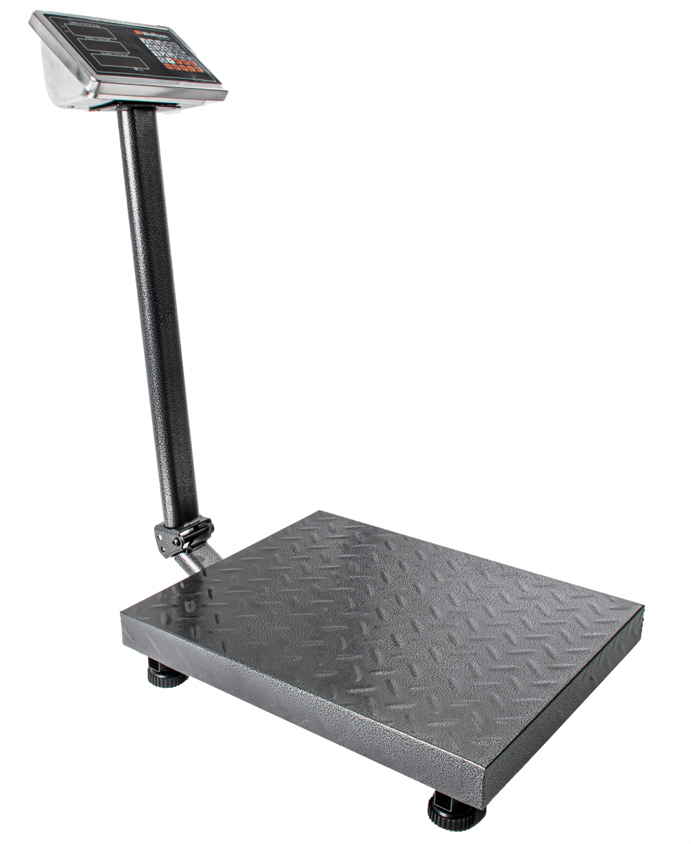 Cantar comercial PROFESIONAL cu brat rabatabil WOLFSON, 350 kg, platforma 40×50 cm, afisaj LCD, baterie + 220V