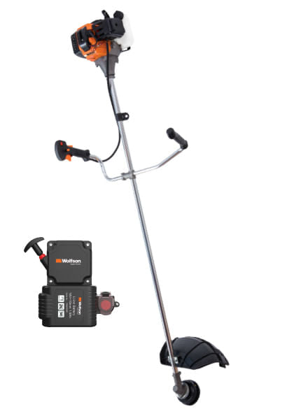 Motocoasa profesionala WOLFSON 8 CP cu pornire electrica, 52CC, arbore 28 mm, 10 accesorii