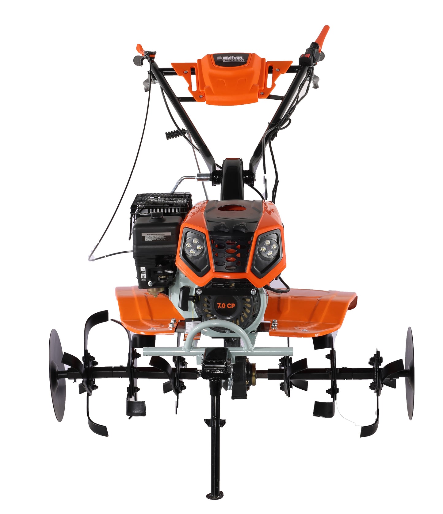 Motocultor benzina WOLFSON Imperio 8001, 8 CP, cu far, freze 24 cutite, plug, rarita, prasitoare, roti metalice si roti transport 6.50x8