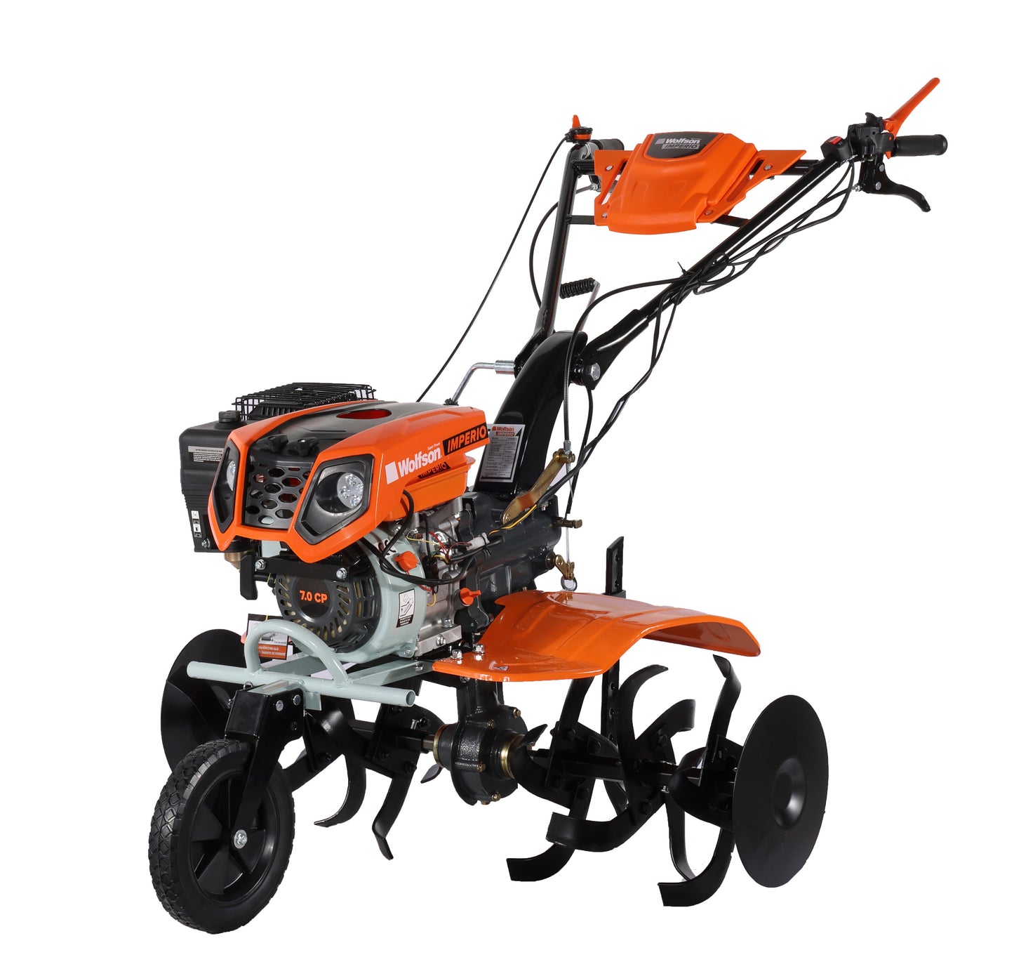 Motocultor benzina WOLFSON Imperio 8001, 8 CP, cu far, freze 24 cutite, plug, rarita, prasitoare, roti metalice si roti transport 6.50x8