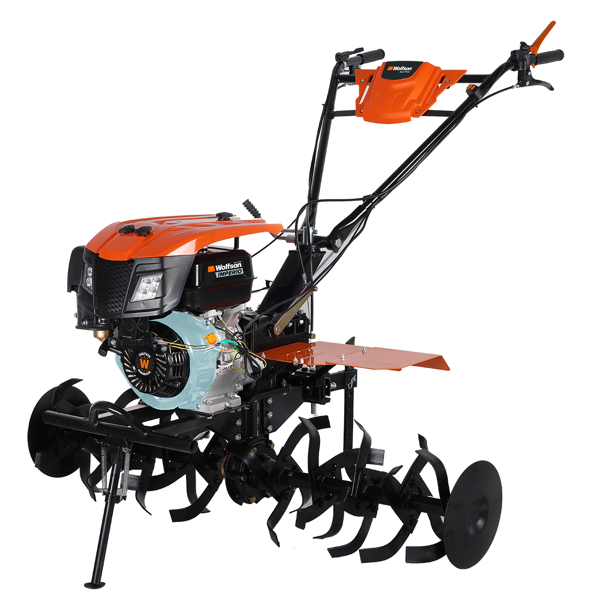 Motocultor benzina Wolfson Imperio 15CP, latime lucru 70–140cm, 40 cutite, roti transport 6.50x12, priza putere, far