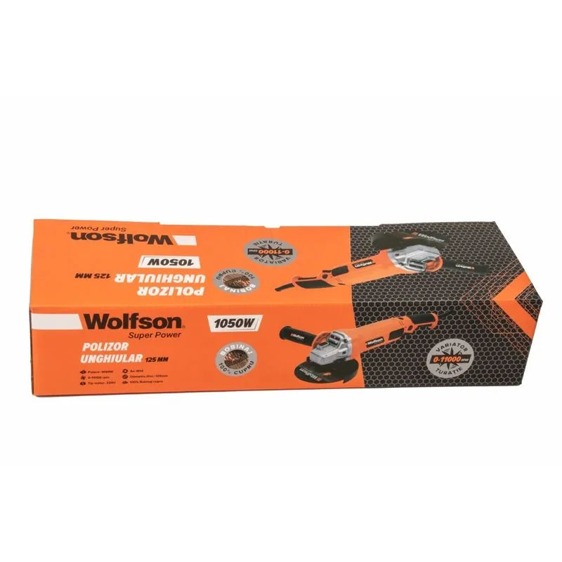 Polizor unghiular profesional Wolfson 1050W cu variator, disc 125 mm, turatie reglabila