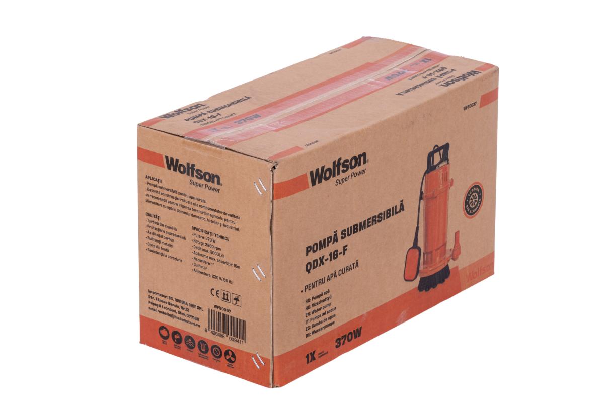 Pompa submersibila PROFESIONALA pentru apa curata cu plutitor WOLFSON QDX-16-F, 370W, 3000 l/h