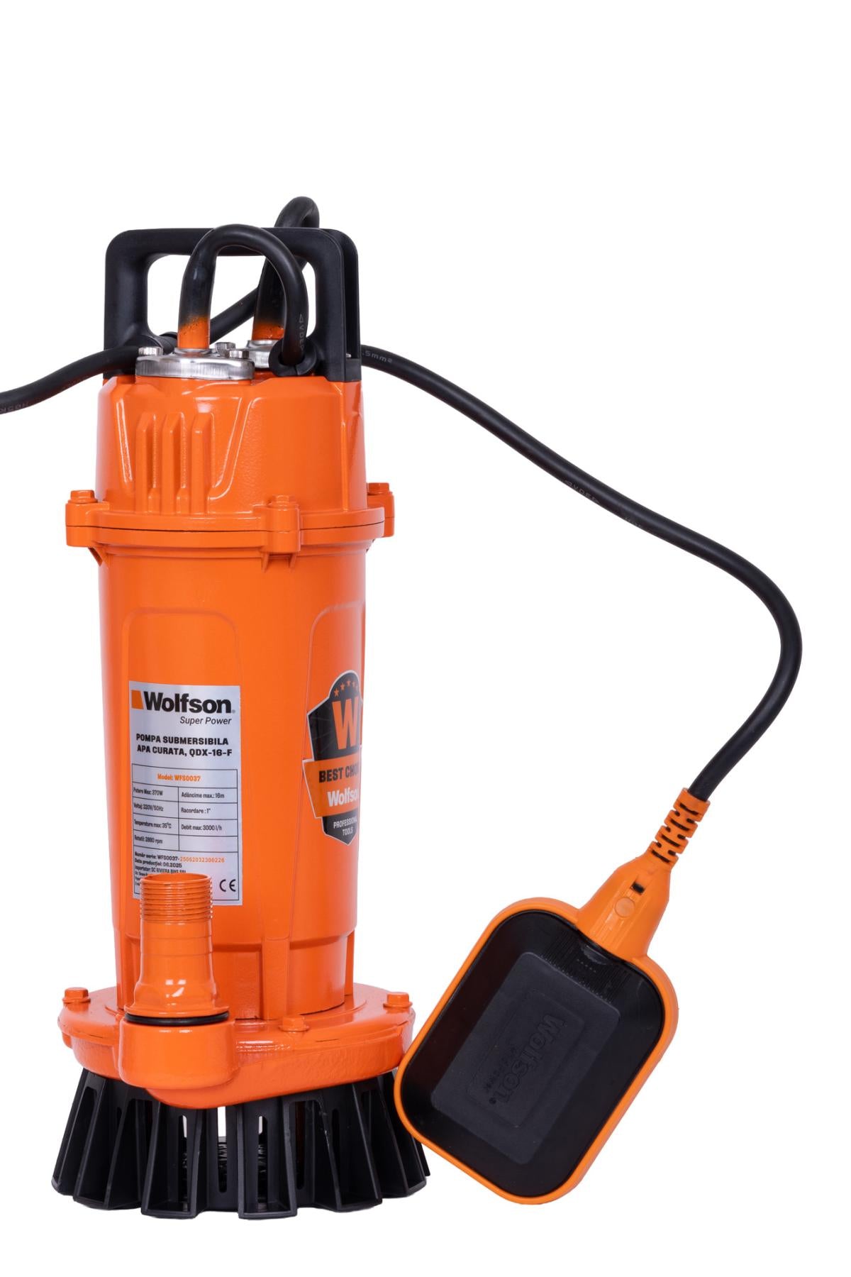 Pompa submersibila PROFESIONALA pentru apa curata cu plutitor WOLFSON QDX-16-F, 370W, 3000 l/h